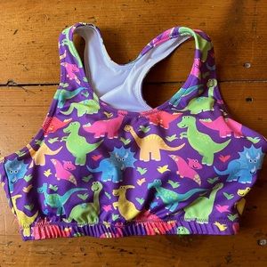 CowCow dinosaur sports bra soft cup removable pads fully lined crop top
